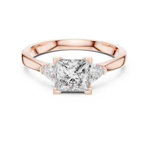Bague en or jaune 14 carats avec diamant de laboratoire taille princesse et taille trilliant pour femme |   Vêtements de tous les jours |   Nouveau diamant cultivé - Product Image 3