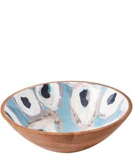 Bol à salade en bois de manguier, émail floral bleu, écologique, fait main, durable, style américain, bol de service - Product Image 3