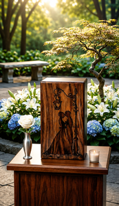 Wooden <b>Memorial</b> Urn Carved Keepsake Cremation Urn Decorative Casket Gift <b>Box</b> for Remembrance - Product Image 5