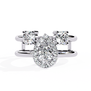 Anillo de Compromiso de Oro Amarillo con Diamante Corte Pera y Diamantes Laterales para Mujer, Certificado GIA, Estilo Clásico - Product Image 3