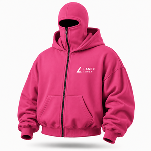 Sudadera con capucha y máscara facial completa de algodón grueso de primera calidad para mujer, con cremallera completa, estilo balaclava, ropa urbana con logo personalizado - Product Image 2