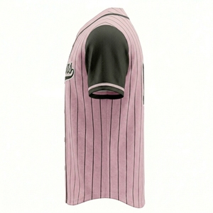 Maillot de baseball personnalisé en gros, rose à rayures fines, uniforme d'équipe, chemise de baseball sublimée avec nom et numéro - Product Image 5