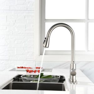 Rubinetto da cucina monocomando ad arco alto estraibile in acciaio inossidabile lucido, con doccetta estraibile, design a livello singolo, stampa gratuita - Product Image 4