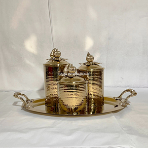 New Launched High End Gold Metal Hammered Canister <b>Set</b> Oval Tray Dining Decor Handmade Airtight Storage Containers Food Safe - Product Image 1