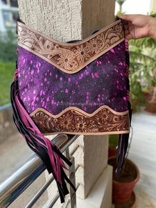 กระเป๋าสะพายข้างหนังสไตล์โบโฮประดับพู่สำหรับผู้หญิงกระเป๋าถือช้อปปิ้งมีพู่ทำจากหนังโลหะงานแกะสลักด้วยมือจริงแบบตะวันตก - Product Image 4