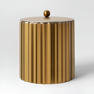 Modern Gold Stainless Steel Double Wall Leak Proof 3L <b>Ice</b> Bucket Lid Ribbed Design Wine Whiskey Beer for <b>Cooler</b> Bar Hotel - Product Image 1