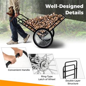 Chariot de camping extérieur noir avec roues en caoutchouc de 20 pouces, capacité de 550 lb, chariot de transport de matériel réglable sur 20 niveaux avec structure à double couche - Product Image 3