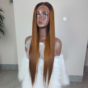 Hot Supplier 100% Vietnamese Human Hair Front Lace <b>Wig</b> Straight Ombre <b>Brown</b> Color 8-30 Inch Natural Hairline - Product Image 1