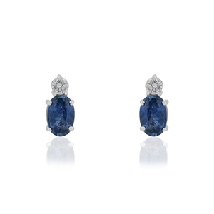 Boucles d'oreilles minimalistes classiques et tendance en or blanc 14 carats véritable avec saphir bleu et diamant, pour usage quotidien, bijoux simples, fabricant - Product Image 1