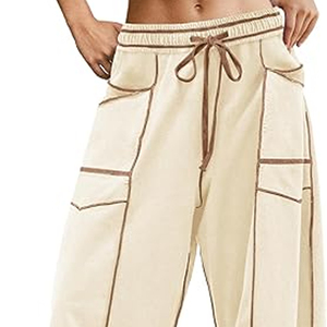 Women Soft Fabric Cargo Pants Wide Leg Sweatpants High Waist <b>Drawstring</b> Casual Loose Fit Streetwear - Product Image 2