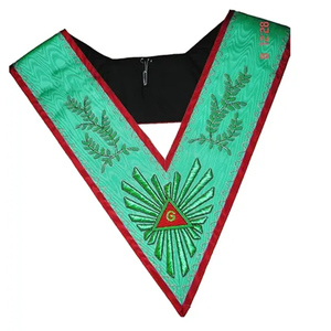 Custom Green V-Neck Masonic <b>Collar</b> Embroidered Gold Trim Classical Design Sew-On Fabric Badge Garment Application - Product Image 3