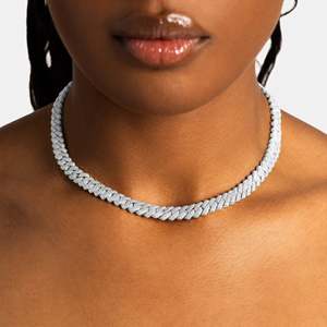 Luxury Rhodium Plated 925 Silver <b>Rope</b> <b>Chain</b> Necklace With Round Brilliant Cut Diamond Channel Setting Unisex Everyday Wear - Product Image 3