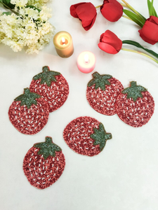 Handmade Strawberry Beaded Coasters - Set of 6 by Creative Art Zone - Product Image 5