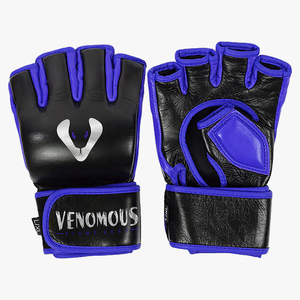 ถุงมือ MMA หนังแท้แบบมีพิษ ครึ่งนิ้ว สีน้ำเงิน-ดำ ปิดด้วยเวลโคร สำหรับฝึกศิลปะการต่อสู้สำหรับผู้ใหญ่ - Product Image 1