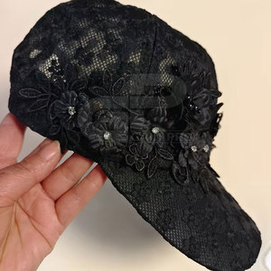 Fashion <b>Women</b> Lace Baseball <b>Hat</b> Decorative Mesh Design Adjustable Headwear For <b>Summer</b> Holidays Outdoor Casual Wear - Product Image 4