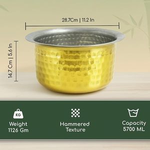 Marmite de cuisson en laiton martelé Vadi Chatti avec revêtement poli, Patila Tapeli moderne en laiton, empilable, écologique et durable pour la cuisine - Product Image 5