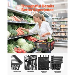 12 Cestas de Compra de Plástico PE Negras de 21L, con Asas, Apilables, Portátiles, para Supermercados, Tiendas Minoristas y Uso Doméstico, Malla Densa - Product Image 5