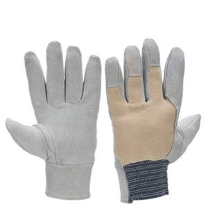 Heavy Duty Industrial Safety Work Gloves White Split Leather Palm Keystone <b>Thumb</b> Cotton Back Elastic <b>Cuff</b> Unlined - Product Image 1