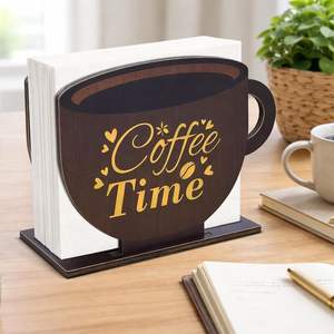 Porta Servilletas de Madera con Diseño de Taza de Café, Estilo Rústico para Cafetería, Cocina, Estación de Café, Dispensador de Servilletas - Product Image 4