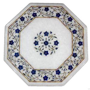 Mesa de Centro de Mármol Blanco Lapislázuli con Diseño Floral Antiguo Incrustado - Product Image 2