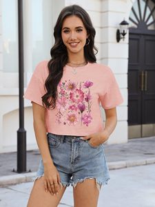 T-shirt court graphique pour femme à manches courtes et col rond, décontracté, été, vente en gros OEM - Product Image 5