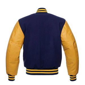 Blouson bomber varsity noir, veste Letterman avec manches en cuir, vente en gros de vestes Letterman personnalisées en cuir pour hommes - Product Image 3