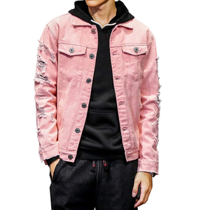 Men <b>Slim</b> <b>Fit</b> pink Denim <b>Jacket</b> with Button-Up Design Spring Season Quick Dry Breathable Structured <b>Fit</b> for Casual Wear - Product Image 1