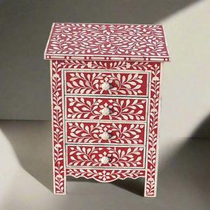 Mesa de Cajones con Incrustaciones de Hueso de ILAHI, Diseño Moderno con Detalles de Ágata, Almacenamiento de Tres Niveles, Mueble Portátil para el Hogar - Product Image 4