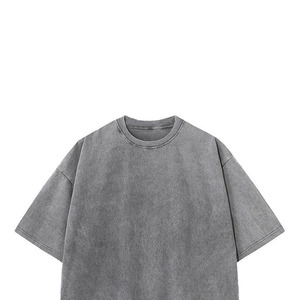 <b>Acid</b> Wash <b>Drop</b> Shoulder Oversized Knitted 100% Cotton Men's T-Shirt Solid O-Neck Custom Logo Anti-Wrinkle Short Sleeve - Product Image 5