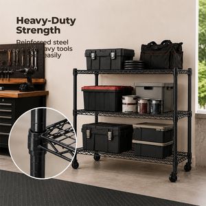 Heavy Duty 3-Tier Adjustable <b>Metal</b> Garage <b>Shelf</b> with Wheels No Tool Assembly - Product Image 3