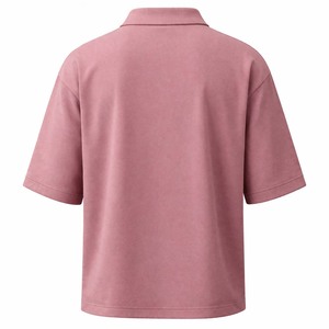 เสื้อโอเวอร์ไซส์ผู้ชายผ้าถักกันยับ พิมพ์โลโก้ตามสั่ง สีชมพูอมเทา ผ้าฝ้ายหนานุ่ม ทรงหลวม สไตล์ลำลอง สตรีทแวร์ - Product Image 2