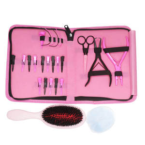 Hair Extension Tools Kit Plastic <b>Clips</b> Scissors Tweezers <b>Roller</b> Set for Installation and Removal Pink Case Hair Extension Kit - Product Image 4