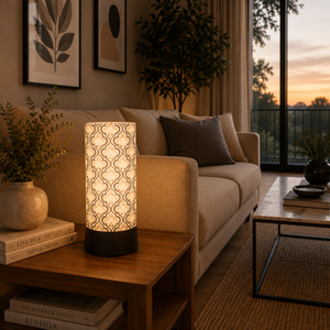 Elegant Floral Printed Linen Table Lamp | Modern Bedside <b>Night</b> <b>Light</b> | Decorative Living Room Desk Lamp | Warm Ambient LED - Product Image 3