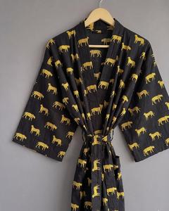 Vestido Kimono Clásico Estampado Floral de Algodón 100% Hecho a Mano para Mujer, Talla Única, Largo, Casual, para Primavera/Verano - Product Image 2