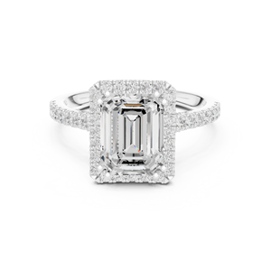 Anillo de Compromiso Vinson Project, Elegante Banda Halo, Moissanita Creada en Laboratorio, Estilo Art Deco, Acero Inoxidable, Certificado GRA, Corte Esmeralda - Product Image 1