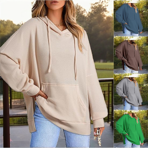 Sudadera Casual de Otoño/Invierno para Mujer, con Capucha, Tejido Waffle, Aberturas Laterales, Bolsillos Bordados y Mangas Largas - Product Image 4