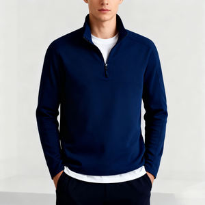 Sweat-shirt à col zippé en coton pour homme, prix d'usine, col nettoyeur de col, beige, pour détaillants de vêtements, marque privée - Product Image 1