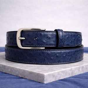 เข็มขัดหนังนกกระจอกเทศทำมือสุดหรู สีเทา เข็มขัดสำหรับผู้ชาย คุณภาพสูงพิเศษ เครื่องประดับแฟชั่น - Product Image 3