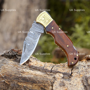UA Supplies High End Industrial Grade Engraved Eagle Brass Accents Rosewood Handle OEM Damascus Steel Folding <b>Knife</b> <b>Knife</b> - Product Image 5