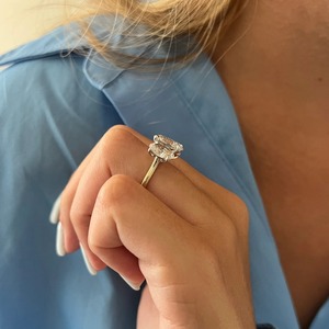 Luxury 5 Carat Oval E VVS2 IGI Certified Lab Grown Diamond Three <b>Stone</b> Engagement <b>Ring</b> 14K <b>Two</b> Tone Gold - Product Image 2