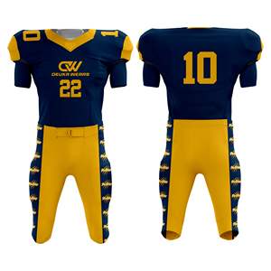 ชุดเสื้อและกางเกงกีฬาแบบสั้นพิมพ์ลายซับลิเมชั่นออกแบบเองสำหรับขายส่ง คอวี โพลีเอสเตอร์ ชุดอเมริกันฟุตบอล พร้อมลายปักแบบ Tackle Twill - Product Image 1