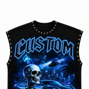 Débardeur personnalisé surdimensionné avec impression graphique DTG, 100% coton jersey, sans manches, logo personnalisé imprimé, t-shirt unisexe pour streetwear - Product Image 4