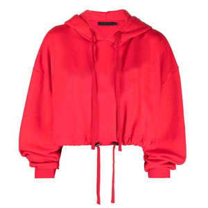 HAMIO SPORTS Women's <b>Red</b> Regular Hoodie Casual Knitted 100% Cotton Eco-Friendly Full Sleeve Solid Color Summer Wear - Product Image 2