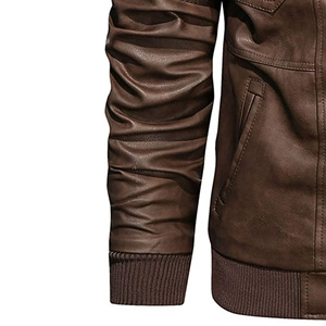 Hooded Collar Leather Jacket For Men With Zip Front And Clean <b>Upper</b> Neckline For Resistance Winter Wear For Sale - Product Image 6