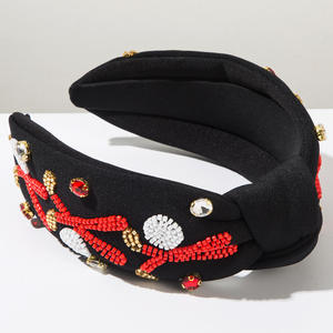 Bandeau noué blanc perlé avec strass pour femme, en tissu scintillant pour le sport - Product Image 4