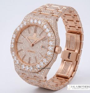 Audemarss Piget Royall Ouk Diamond <b>Watch</b> 41mm Rose Gold Automatic Octagon <b>Case</b> Date Display Unisex Luxury Wristwatch - Product Image 6