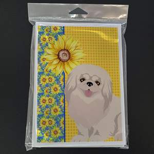 Summer Sunflowers <b>White</b> Pekingese Greeting Cards Pack 8 Blank A7 Size 5x7 Note Cards with <b>Envelopes</b> Whimsical Design - Product Image 3