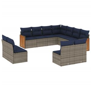 Grey Poly Rattan Garden <b>Sofa</b> <b>Set</b> With Cushions Outdoor Furniture Contemporary Style 11 Piece - Product Image 2