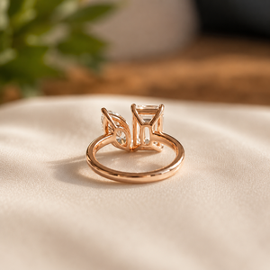 Anillo de Compromiso para Mujer Toi Et Moi con Moissanita, Corte Esmeralda y Marquesa, Anillo de Propuesta con Diamantes, Chapado en Oro Rosa, Anillo de Boda - Product Image 3