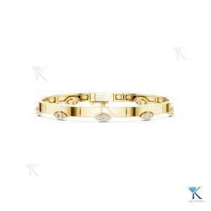 Lab Grown Diamond Marquise Station <b>Bangle</b> 14K <b>Solid</b> <b>Gold</b> Fine Unisex Luxury Minimalist Gift Jewelry - Product Image 6